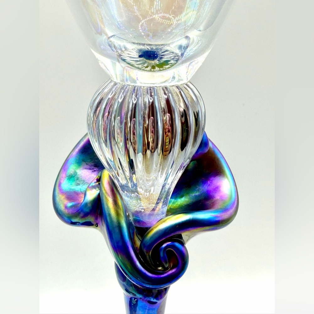 🥂GORGEOUS Estate Murano Crystal & Iridescent Glass Flutes (2), 11.25” x 3.25” - Picture 3 of 9